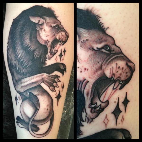 Arm Old School Lion Tattoo by Mitch Allenden