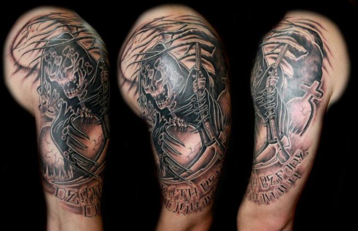 Shoulder Fantasy Death Tattoo by Fatink Tattoo