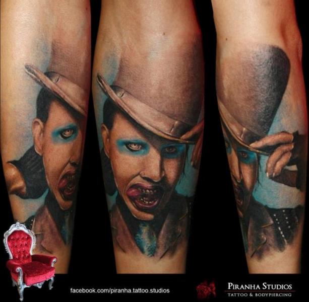 Arm Portrait Marilyn Manson Hat Tattoo by Piranha Tattoo ...