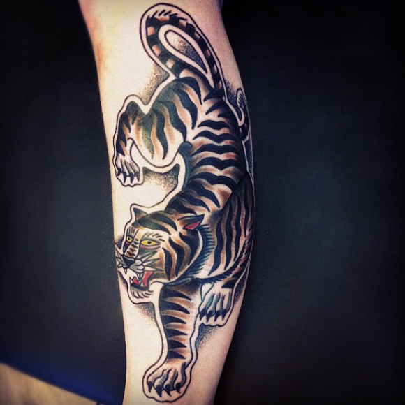 Arm Old School Tiger Tattoo by Matt Cooley