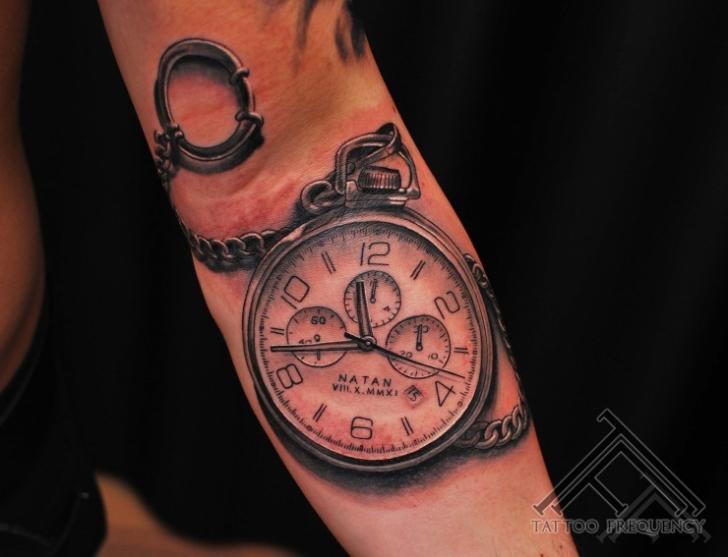 Arm Realistic Clock Tattoo by Tattoo Frequency