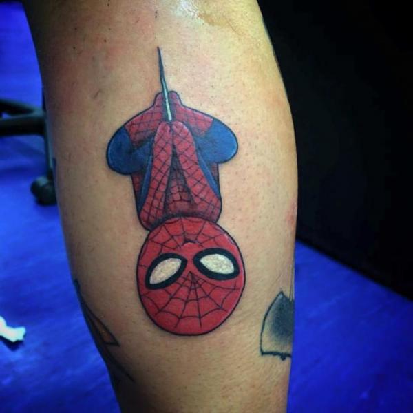 Calf Character Spiderman Tattoo by Alex Heart