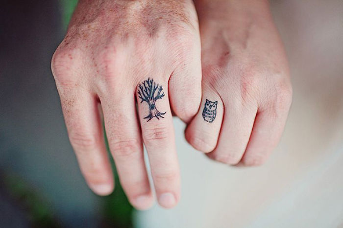Couple tattoo: tree owl