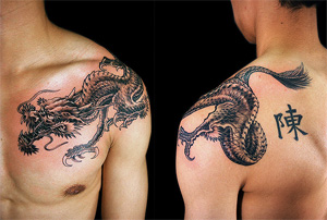 tatuaje de dragón en el hombro