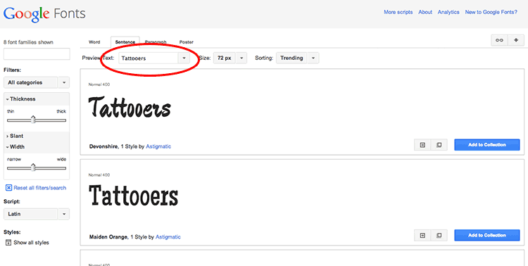 polices de tatouage sur Google Fonts 