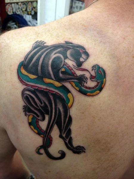 Shoulder Old School Panther Tattoo by Diamond Jacks