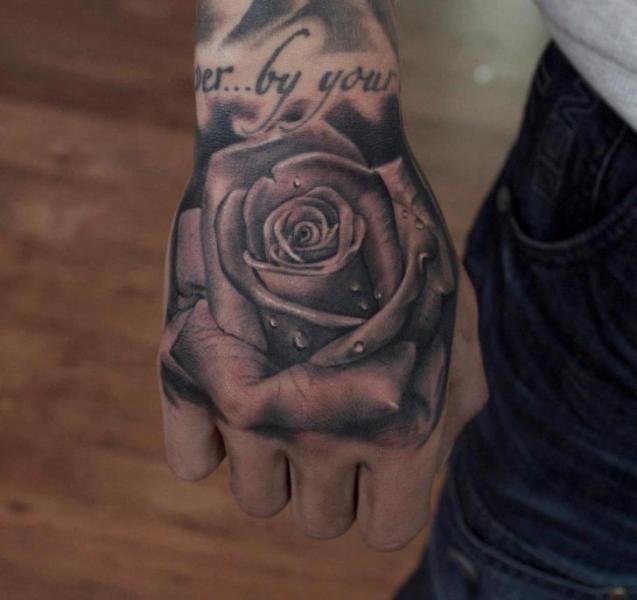 Realistic Flower Hand Rose Tattoo by Dragstrip Tattoos