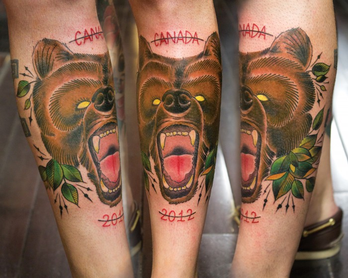 Arm New School Bear Tattoo by Adrenaline Vancity