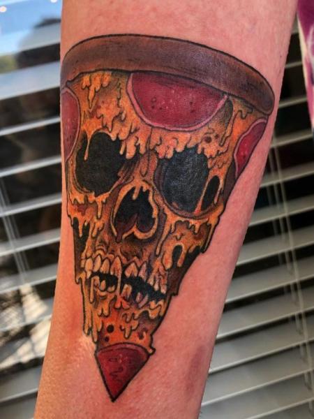 Arm Skull Pizza Tattoo by Adrenaline Vancity