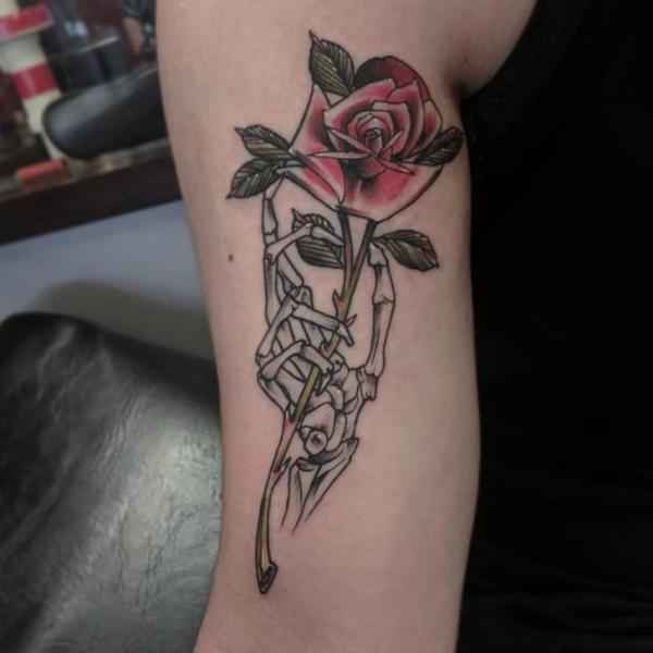 Arm Flower Skeleton Tattoo by Adrenaline Vancity