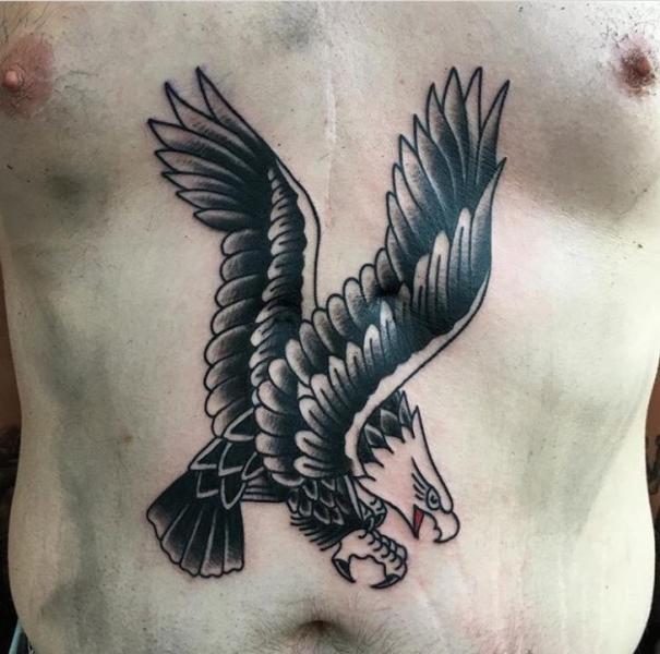 Old School Eagle Belly Tattoo by Adrenaline Vancity