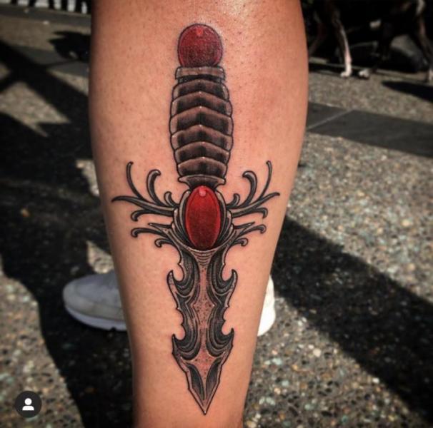 Calf Dagger Tattoo by Adrenaline Vancity