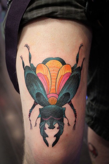 New School Leg Beetle Tattoo by Adrenaline Vancity