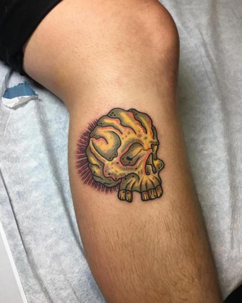 Leg Skull Tattoo by Adrenaline Vancity