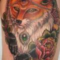 Flower Fox Thigh tattoo by Adrenaline Vancity