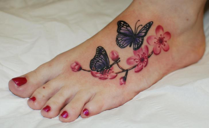 Foot Flower Butterfly Tattoo by Hammersmith Tattoo