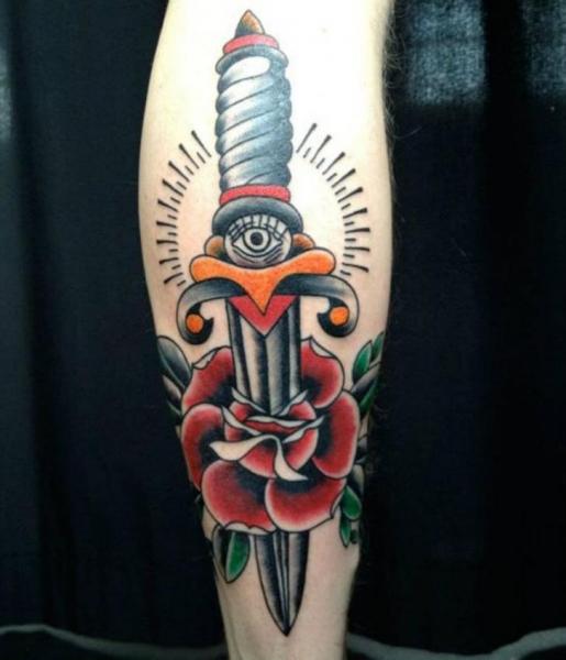 Arm Old School Dagger Tattoo by Holy Cow Tattoos