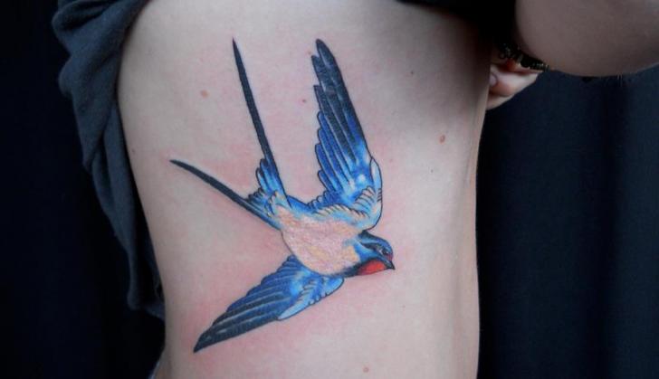 Realistic Swallow Side Tattoo by Holy Cow Tattoos