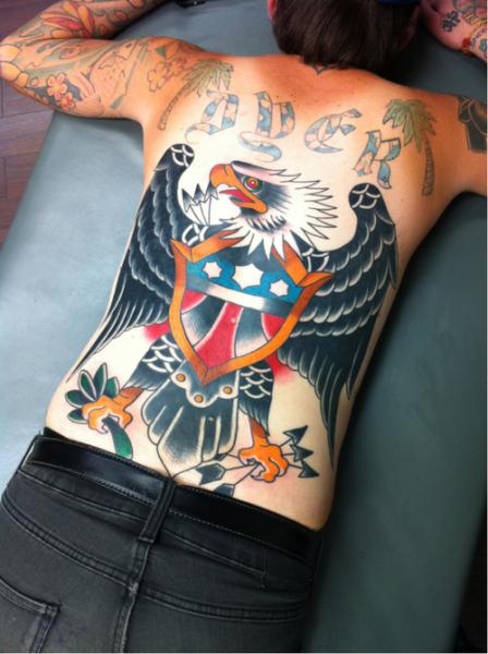 Old School Back Eagle Tattoo by Anchors Tattoo