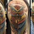 Shoulder New School Owl tattoo by Orient Soul