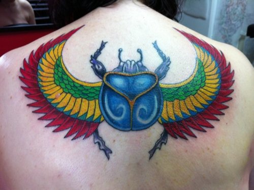 Back Scrabble Wings Tattoo by Adept Tattoo