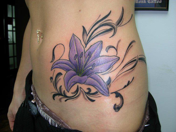 Realistic Flower Side Tattoo by Burning Monk Tattoo