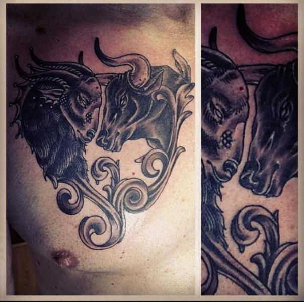 Chest Bull Tattoo by Blood Sweat Tears