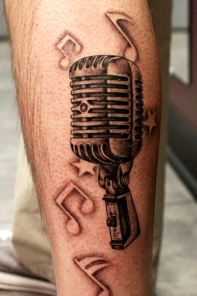Arm Realistic Microphone Tattoo by Bugaboo Tattoo