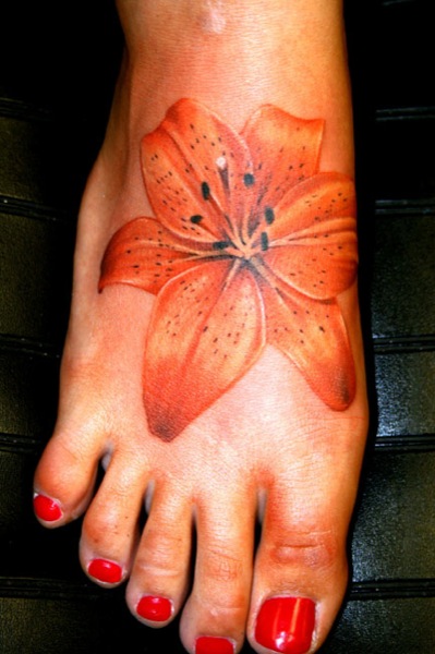 Realistic Foot Flower Tattoo by Bugaboo Tattoo