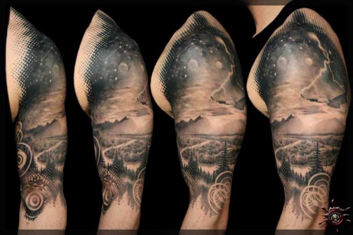 Shoulder Landscape Tattoo by Caesar Tattoo