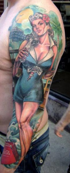 Shoulder Arm Pin-up Tattoo by Deluxe Tattoo