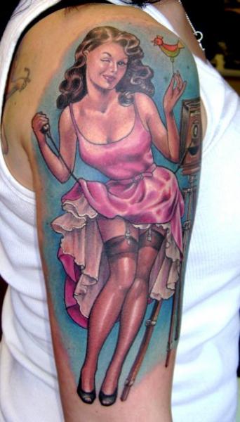 Shoulder Pin-up Tattoo by Deluxe Tattoo