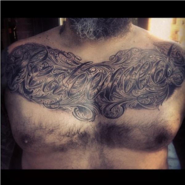 Chest Lettering Tattoo by East Side Ink Tattoo