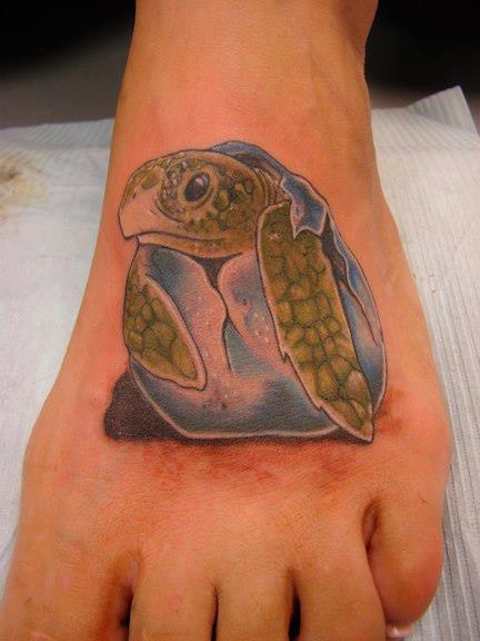 Realistic Foot Turtle Tattoo by Eternal Ink Tattoo