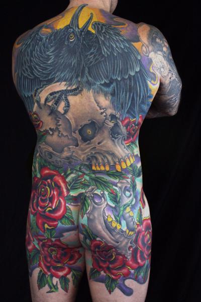 Blumen Totenkopf Rücken Po Krähen Tattoo von Eye Of Jade Tattoo