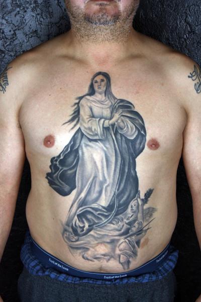 Tatouage Coffre Ventre Mère Mary par Eye Of Jade Tattoo