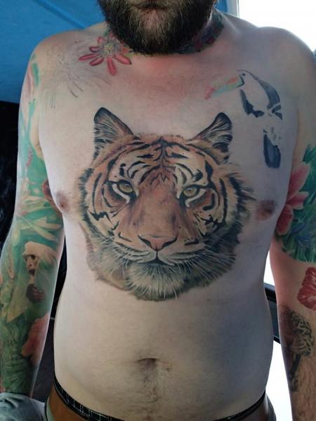 Realistic Tiger Belly Tattoo by Bloody Blue Tattoo