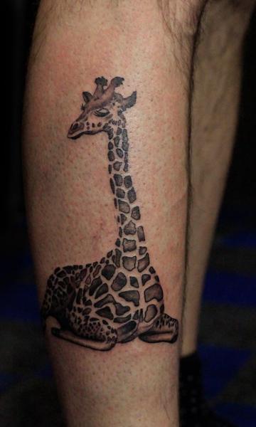 Calf Leg Giraffe Tattoo by Bloody Blue Tattoo