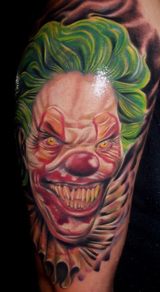 Fantasy Leg Clown Tattoo by Bloody Blue Tattoo
