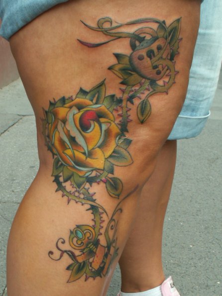 Realistic Leg Flower Tattoo by Bloody Blue Tattoo
