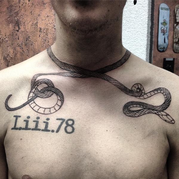 Snake Chest Neck Tattoo by Bloody Blue Tattoo