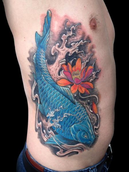 Side Japanese Carp Koi Tattoo by Bloody Blue Tattoo