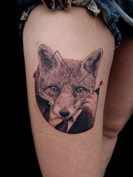 Wolf Thigh Tattoo by Bloody Blue Tattoo