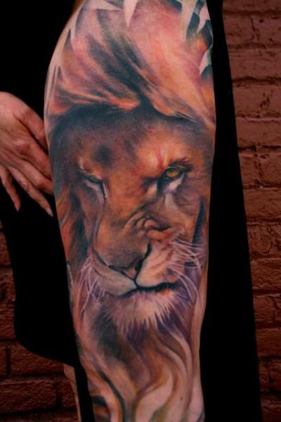 Arm Realistic Lion Tattoo by Jeff Gougue