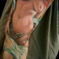 tatuaje Brazo Realista Cráneo Mujer por Jeff Gougue
