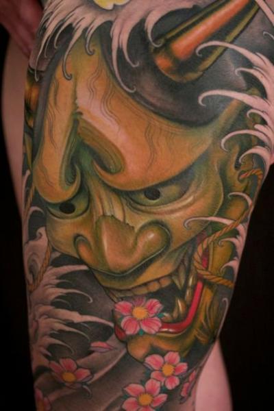 Leg Japanese Demon Tattoo by Jeff Gougue