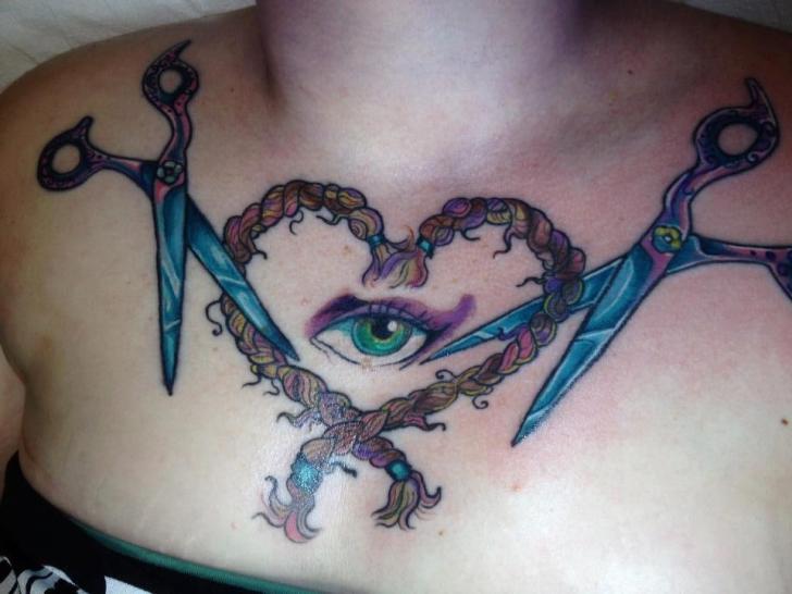 Scissor Eye Breast Tattoo by Good Mojo Tattoos