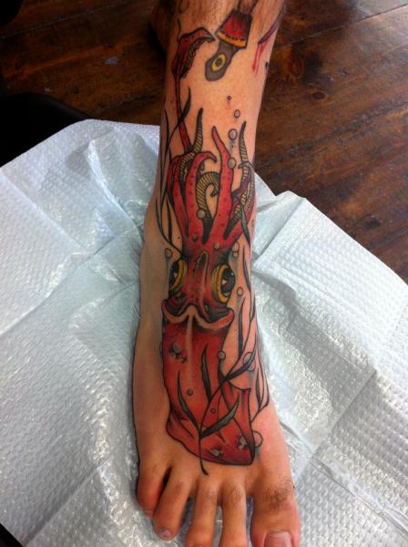 Realistic Foot Octopus Tattoo by Graceland Tattoo