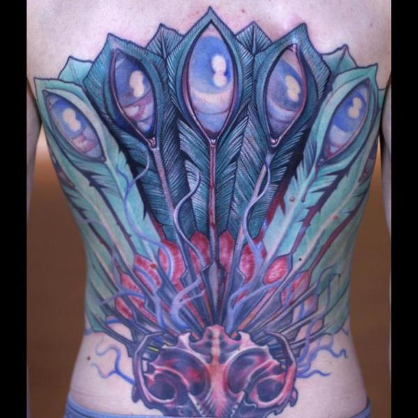 Tatuaje Fantasy Pavo Real Espalda por Graven Image Tattoo
