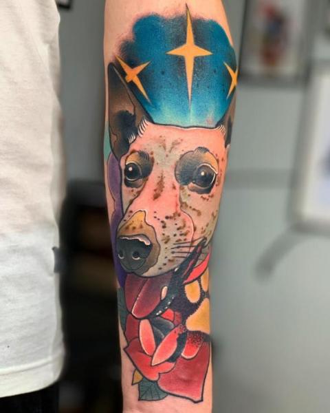 Arm Dog Tattoo by FreiHand Tattoo
